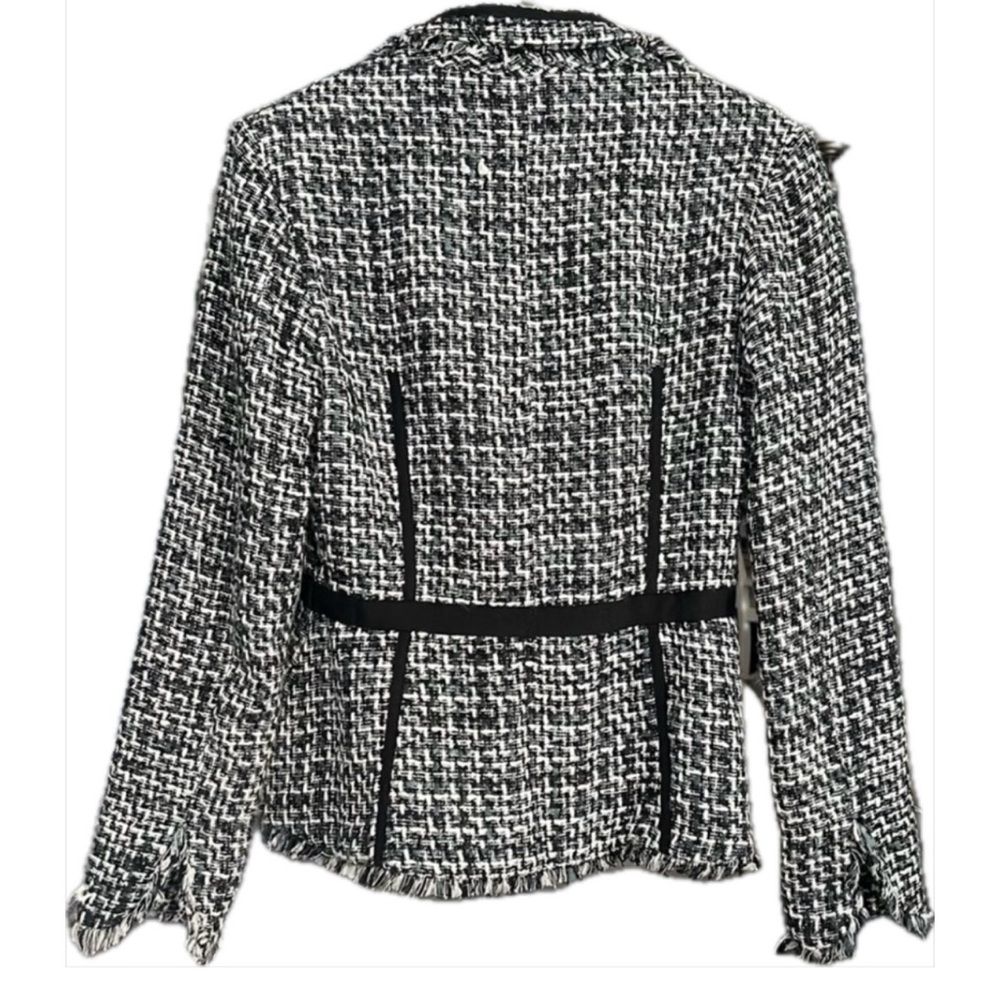True Meaning Distressed Tweed Blazer Button Closure Black Trim Accents Size 8 - Picture 3 of 12